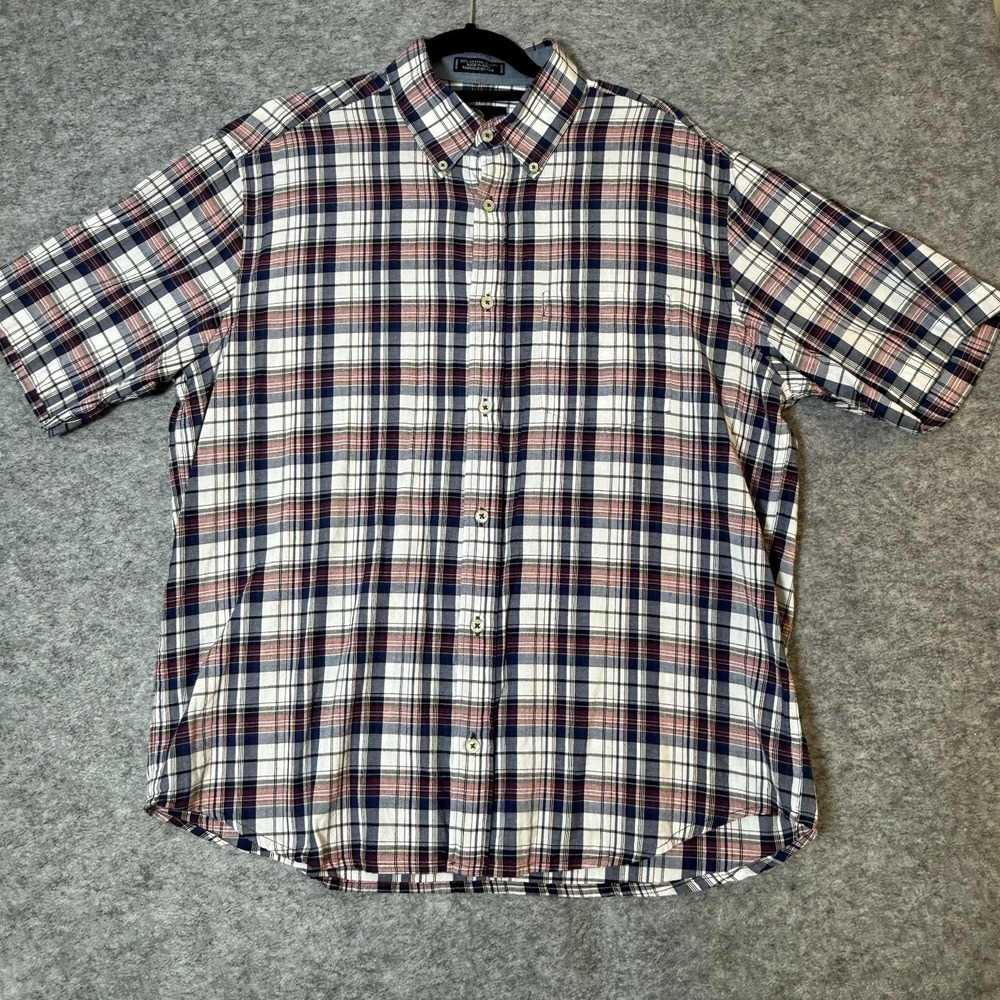 Viyella Button Down Shirt Mens L Plaid Cotton Blue Red Check Short Sleeve